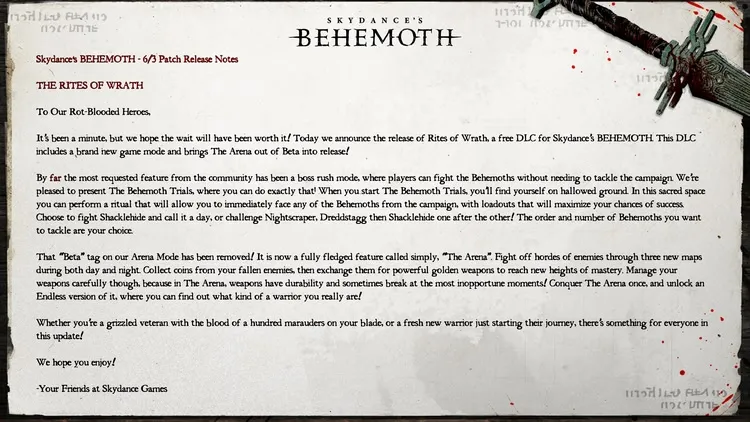 Developer update image for Rites of Wrath DLC Update