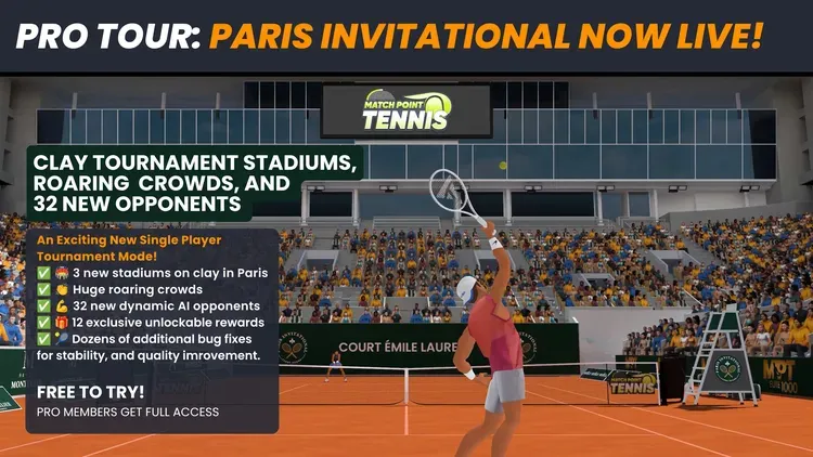 Developer update image for PRO TOUR: Paris Invitational Clay Single Player Tournament - Now LIVE!