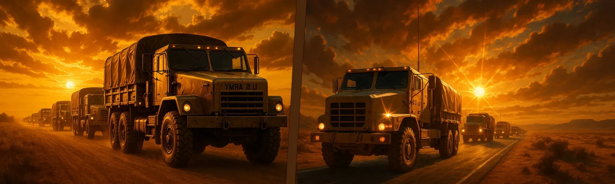 US Army Truck Driving War Convoy