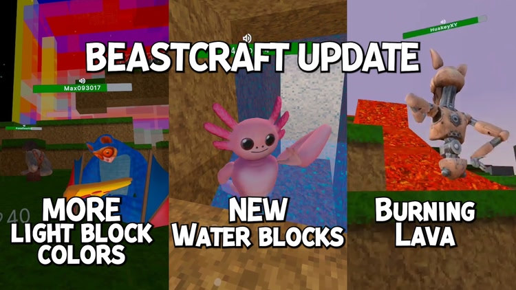 Developer update image for New color blocks, water and burning lava in Beastcraft!