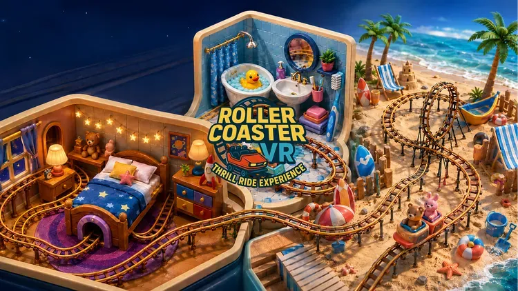 Developer update image for Roller Coaster Miniature Worlds Update: Bedroom, Bathroom & Beach Pack