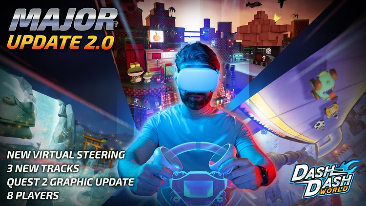 Developer update image for 3 new tracks, virtual steering upgrade, Quest 2 graphic upgrade, 90hz, 8 players in Update 2.0