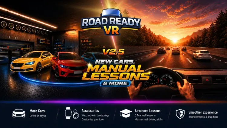 Developer update image for Update v2.5: New Cars, Manual Lessons, Accessories & More