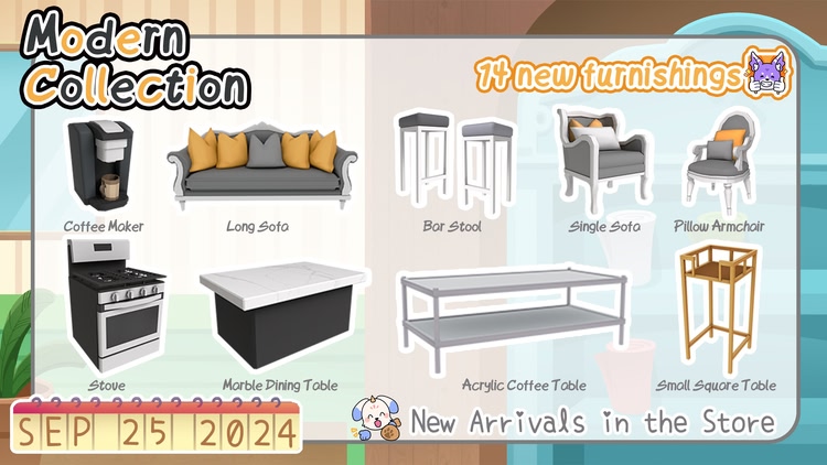 Developer update image for The brand-new furniture collection has arrived!Version 1.0.87 Release Notes