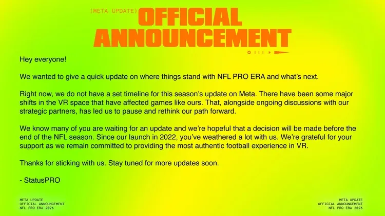 Developer update image for NFL PRO ERA Update