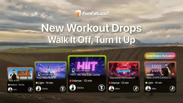 Developer update image for 📅 Apr. 09 | This Week in FunFitLand: Walk It Off, Turn It Up ⚡