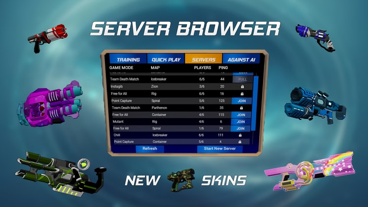 Developer update image for Update 46: Server Browser and 100+ new skins/items