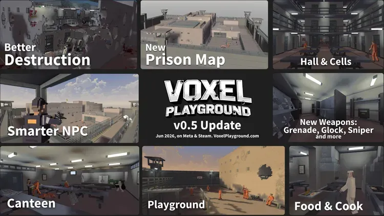 Обновление 0.5.0 в Voxel Playground: тюрьма, новое оружие и умные NPC