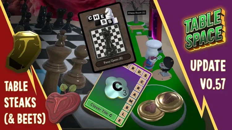 Developer update image for Hal's been cooking! Table Steaks, New Fancy Chess and Scramble Words Clover Sets